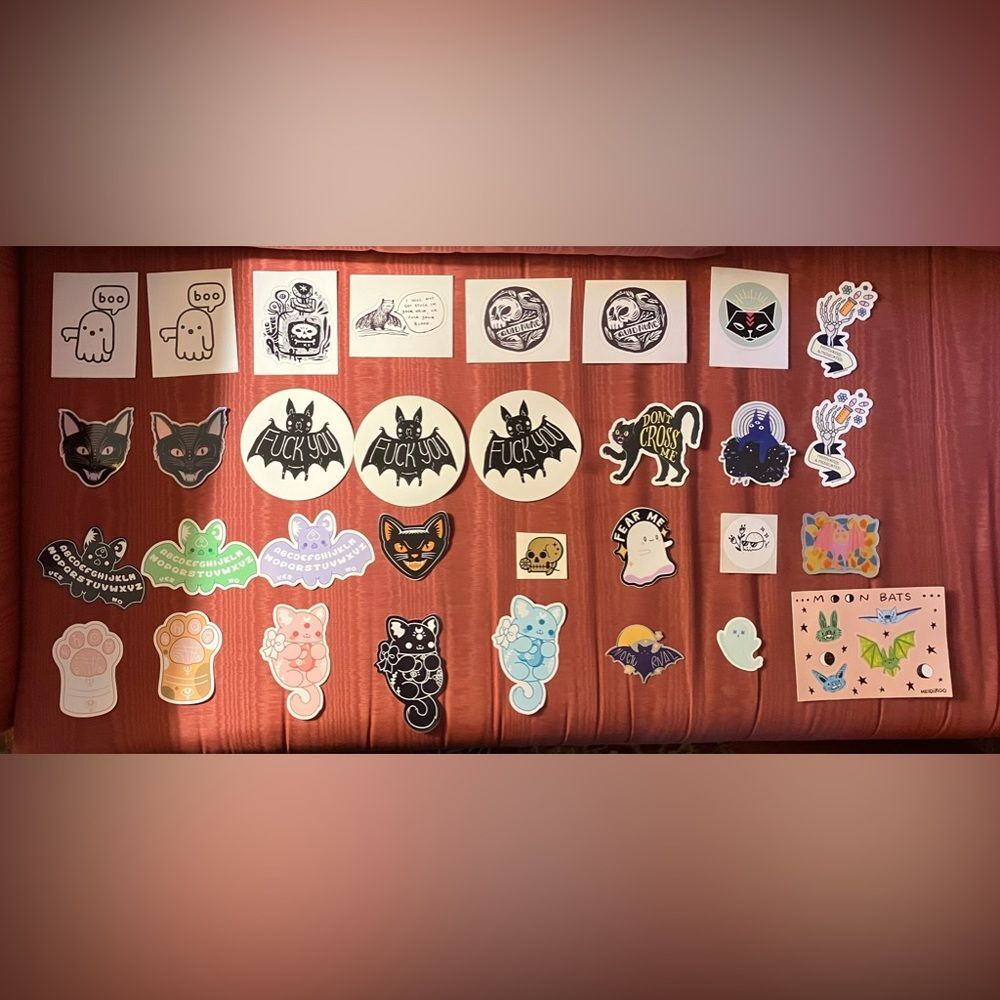 Halloween Stickers 32 lot new cat ghost bat spooky scary holiday big large new